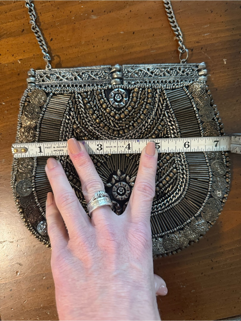 Free People Embellished Silver Beaded Crossbody Bag - Women's Evening Purse - Picture 4 of 6